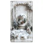 Nyomtatott fa tábla - Vintage fehér téma - hógömb 13x24,3cm