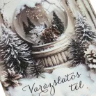 Nyomtatott fa tábla - Vintage fehér téma - hógömb 13x24,3cm