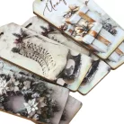 Nyomtatott dekorkarton - Vintage fehér téma - biléták 6db/csomag