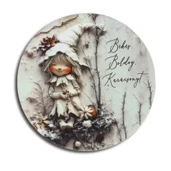   Nyomtatott fa tábla koszorú közép - Vint. fehér téma 11,8cm