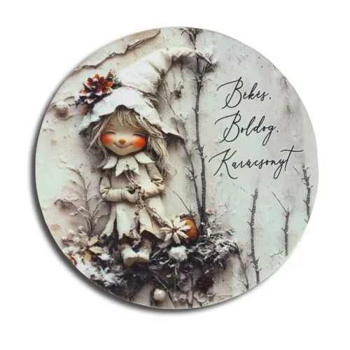 Nyomtatott fa tábla koszorú közép - Vint. fehér téma 11,8cm