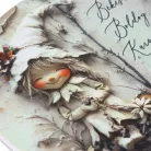 Nyomtatott fa tábla koszorú közép - Vint. fehér téma 11,8cm