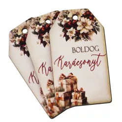   Nyomtatott dekorkarton - Boldog karácsonyt krém-barna táblák 3db/cs