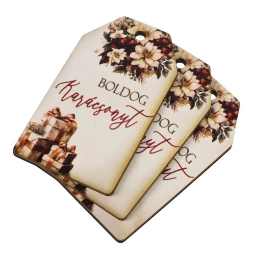 Nyomtatott dekorkarton - Boldog karácsonyt krém-barna táblák 3db/cs