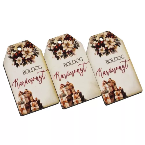 Nyomtatott dekorkarton - Boldog karácsonyt krém-barna táblák 3db/cs