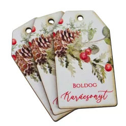   Nyomtatott dekorkarton - Boldog karácsonyt piros-zöld táblák 3db/cs