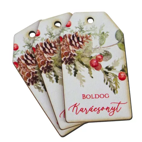 Nyomtatott dekorkarton - Boldog karácsonyt piros-zöld táblák 3db/cs