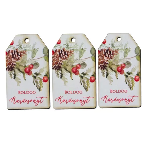Nyomtatott dekorkarton - Boldog karácsonyt piros-zöld táblák 3db/cs