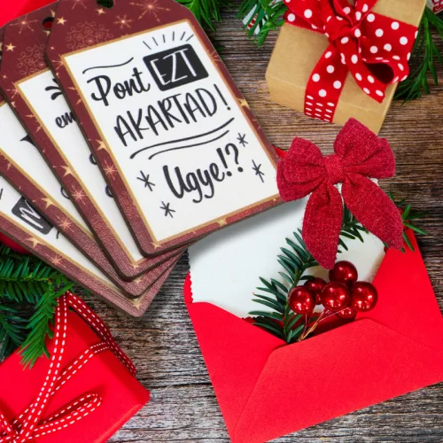 Nyomtatott dekorkarton - Ajándék kísérő táblák humoros 4db/csomag