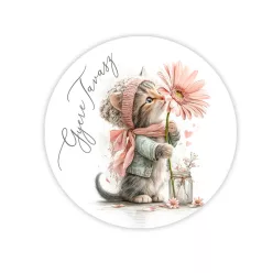    Nyomtatott fa tábla koszorú közép - Gyere tavasz cicás 11,8cm