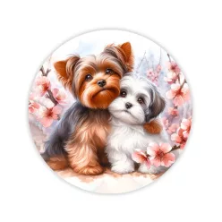    Nyomtatott fa tábla koszorú közép -Yorki kutyusok 11,8cm
