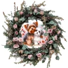  Nyomtatott fa tábla koszorú közép -Yorki kutyusok 11,8cm