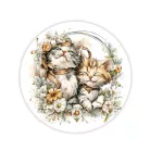 Nyomtatott fa tábla koszorú közép - 2 cicás 11,8cm