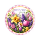 Nyomtatott fa tábla koszorú közép - Welcome Spring 11,8cm