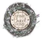 Nyomtatott fa tábla koszorú közép - Home Sweet Home 11,8cm