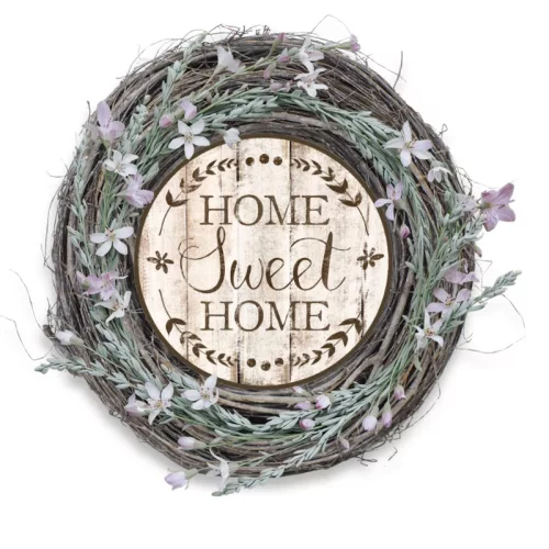 Nyomtatott fa tábla koszorú közép - Home Sweet Home 11,8cm