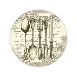    Nyomtatott fa tábla koszorú közép - Vintage evőeszköz 11,8cm