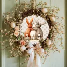 Nyomtatott fa tábla koszorú közép - Nyuszi barátok 11,8cm