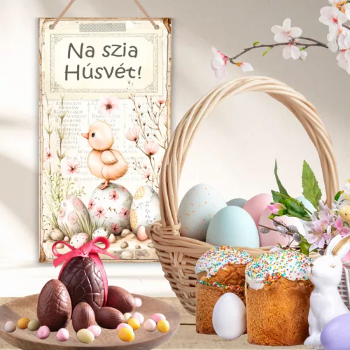 Nyomtatott fa tábla - Na szia Húsvét 13x24,3cm