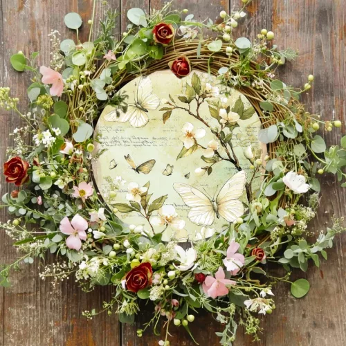 Nyomtatott fa tábla koszorú közép - Tav.zöld téma 11,8cm