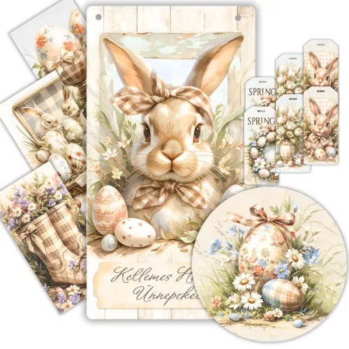   Nyomtatott fa tábla - Húsvéti pasztell téma  - OKOSÁR 11db/csomag