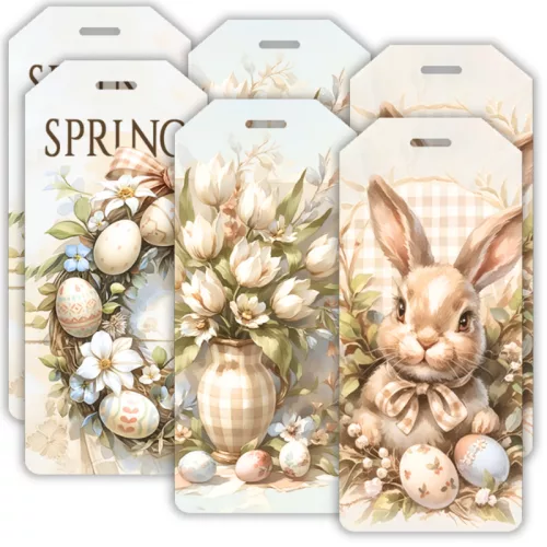 Nyomtatott dekorkarton - Húsvéti pasztell téma biléták 6db/csomag