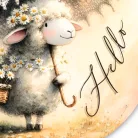 Nyomtatott fa tábla - Hello bárányos 11,8cm