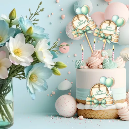 Nyomtatott dekorkarton - Lufis torta szülinap 3db/csomag