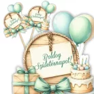 Nyomtatott dekorkarton - Lufis torta szülinap 3db/csomag