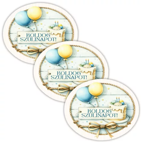  Nyomtatott dekorkarton - Ovál tábla szülinap 3db/csomag