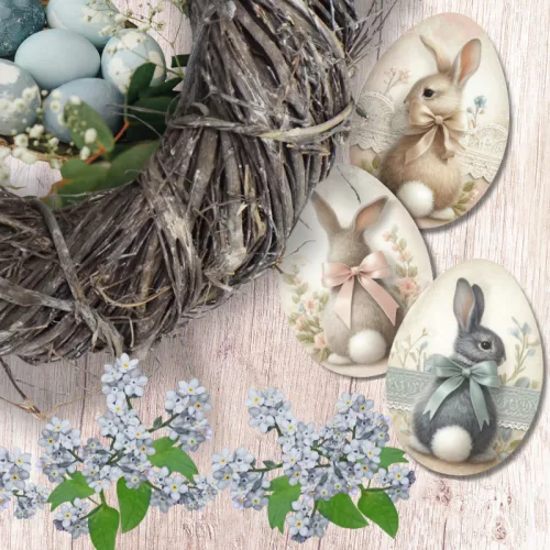 Nyomtatott dekorkarton - Nyuszis tojások 6cm 3db/csomag