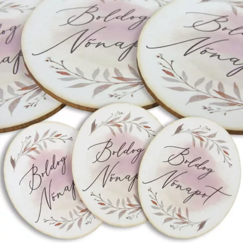 Nyomtatott dekorkarton - Nőnapi ovál tábla - pasztell rózsaszín 3db/cs