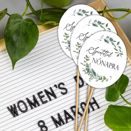 Nyomtatott dekorkarton - Nőnapi ovál tábla - zöld/fekete 3db/cs