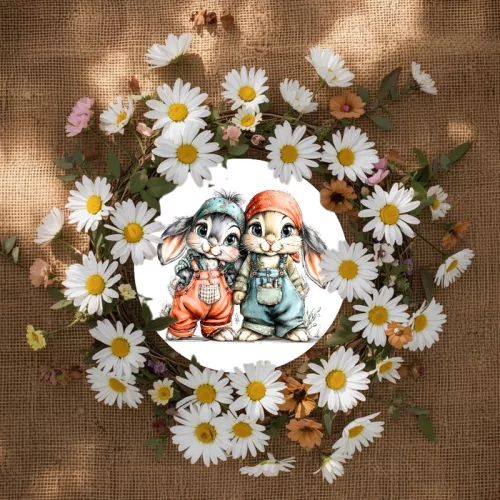 Nyomtatott fa tábla - Nyuszkók 11,8cm