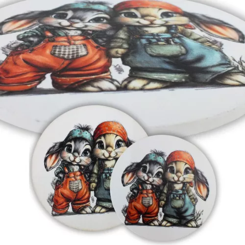 Nyomtatott fa tábla - Nyuszkók 11,8cm