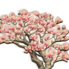 Nyomtatott dekorkarton - Virágzó magnólia fa 13cm