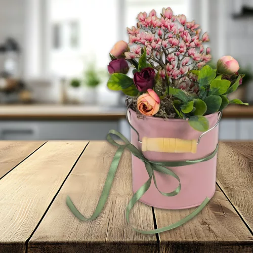 Nyomtatott dekorkarton - Virágzó magnólia fa 13cm