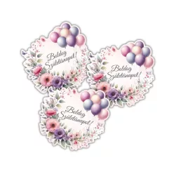    Nyomtatott dekorkarton - Lufis torta szülinap rózsaszín 3db/csomag