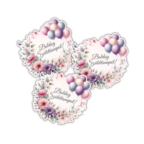  Nyomtatott dekorkarton - Lufis torta szülinap rózsaszín 3db/csomag