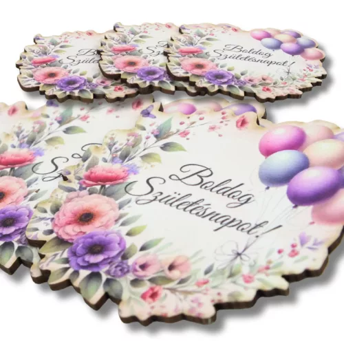  Nyomtatott dekorkarton - Lufis torta szülinap rózsaszín 3db/csomag