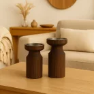 Modern barna fa gyertyatartó fém betéttel 25*10cm 24/#