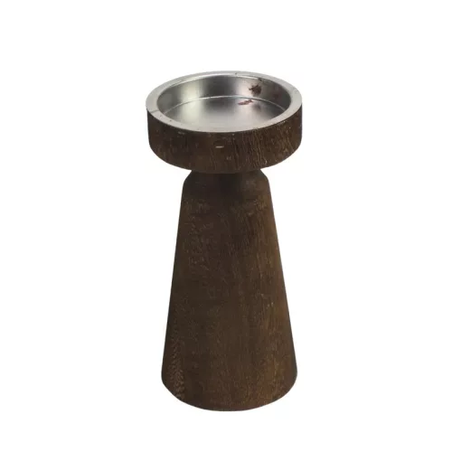 Modern barna fa gyertyatartó fém betéttel 20*10cm 30/#