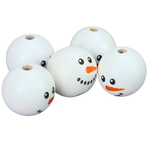   Nyomtatott fehér fagolyó hóember arccal 30mm 5db/csomag