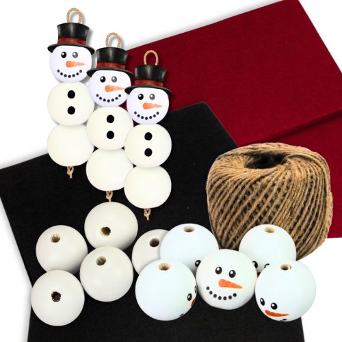   Nyomtatott fehér fagolyó hóember arccal 30mm 5db/csomag