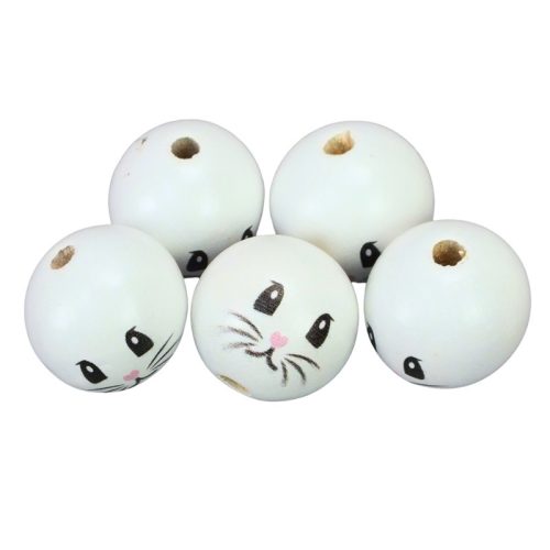 Nyomtatott fehér fagolyó nyuszi fiú arccal 30mm 5db/csomag