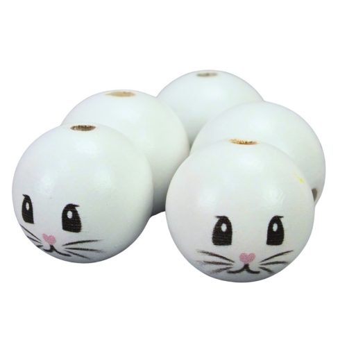 Nyomtatott fehér fagolyó nyuszi fiú arccal 30mm 5db/csomag