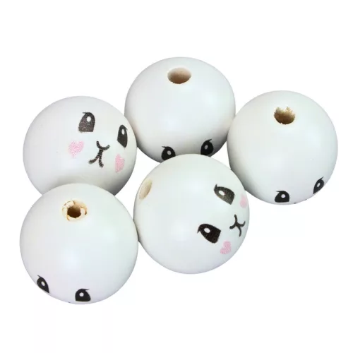 Nyomtatott fehér fagolyó nyuszi lány arccal 30mm 5db/csomag