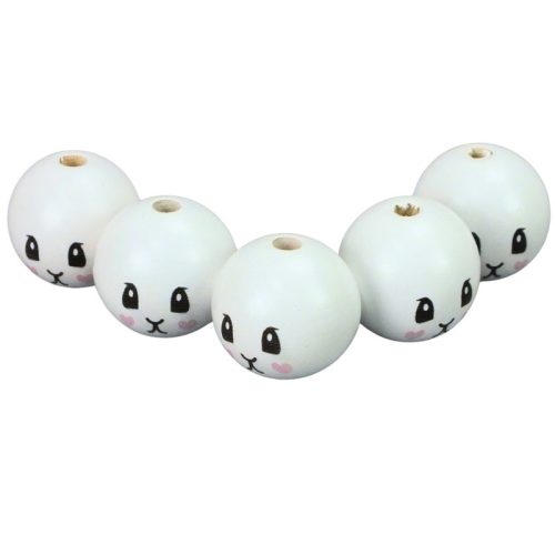 Nyomtatott fehér fagolyó nyuszi lány arccal 30mm 5db/csomag