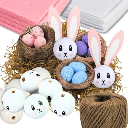 Nyomtatott fehér fagolyó nyuszi lány arccal 30mm 5db/csomag