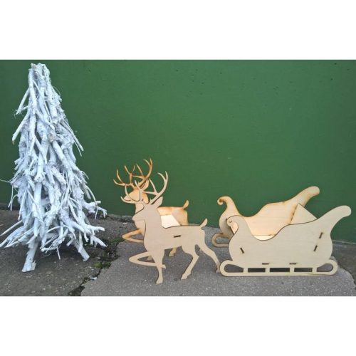Natúr fa - Rénszarvasok szánnal 50cm